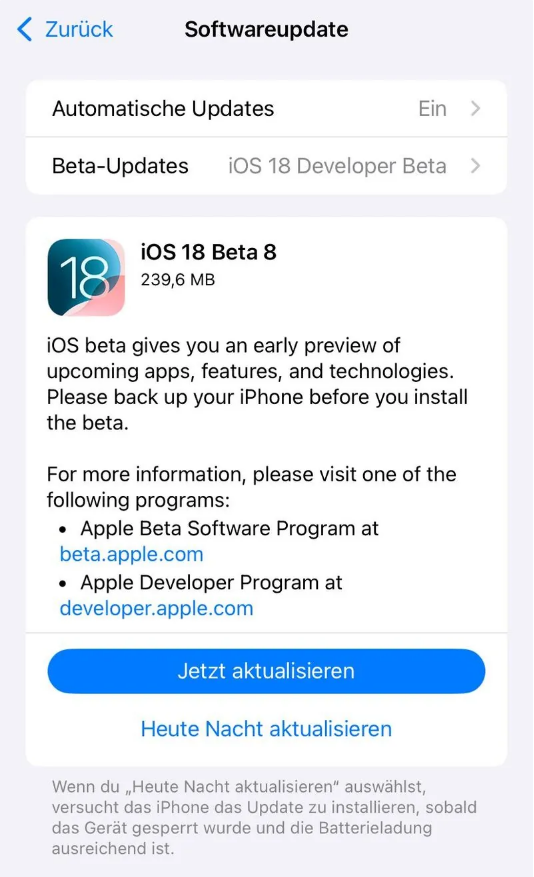 连云苹果手机维修分享苹果 iOS / iPadOS 18 开发者预览版 Beta 8 发布 